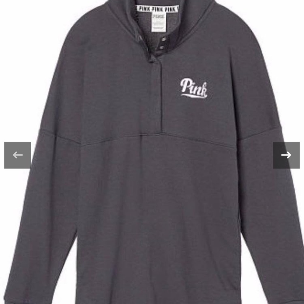 Victoria's Secret, Pink Varsity Crew Oversized Quarter Snap Sweatshirt Charcoal